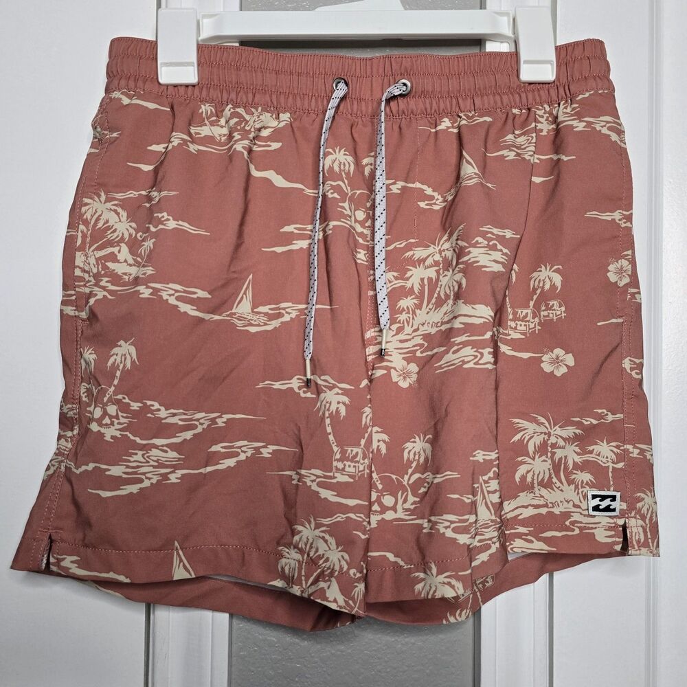 Billabong Men's Rust Peach Hawaiian Print Swim Trunks